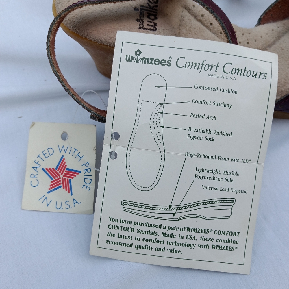 NOS Vintage Wimzees Walkers Comfort Wedge Sandals Cordovan Leather - Picture 9 of 10